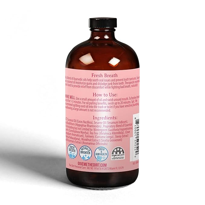 THE DIRT Oil Pulling Mouthwash - Gluten Free - Removes Plaque, Tartar, Bad Breath & Whitens Teeth (Bubblegum, 8 Ounce)