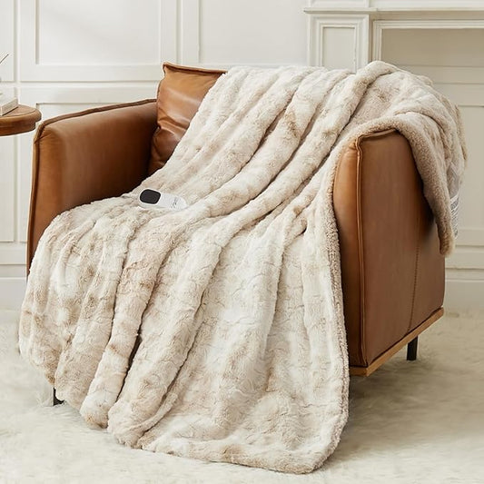 Homemate Electric Heated Blanket Twin Size - 62"x84" Heating Blanket Twin Size 1/2/4/6/8 Hours Auto-Off 10 Heat Level Over-Heat Protection Luxury Faux Fur Sherpa ETL Certification