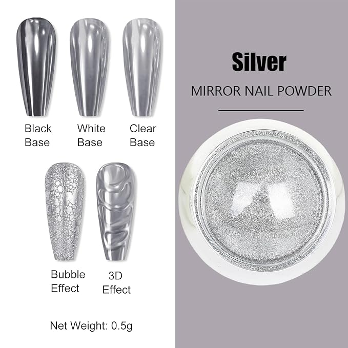 Gold & Silver Chrome Nail Powder - 4 Jar Metallic Mirror Effect Chrome Powder for Gel Nails, Nail Decoration Glitter Dust for Nail Art