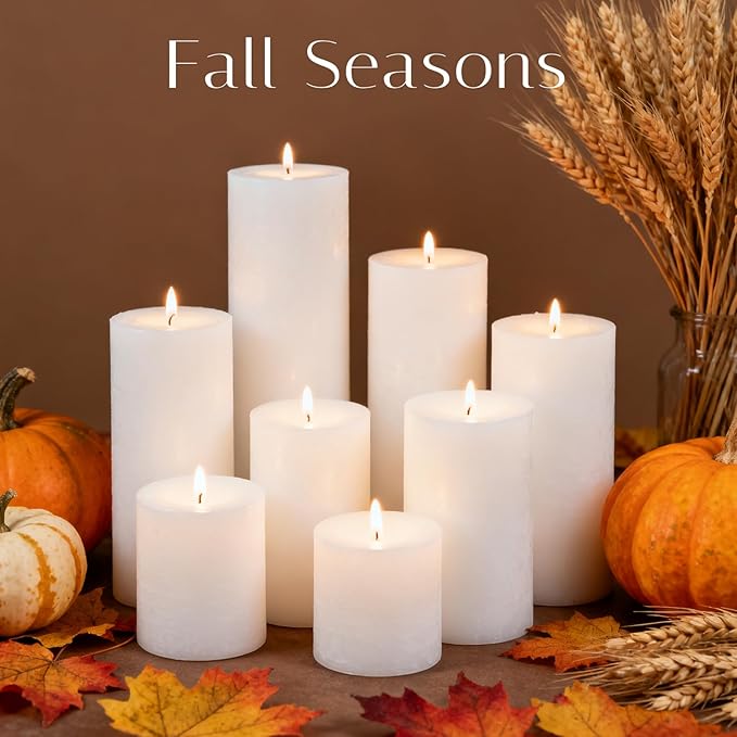 White Pillar Candles Set, 12 Packs, 2.8 in x 4, 6, 8 Inch Assorted Size Unscented Pillar Candles Bulk for Home Decor, Long Burning Candle for Emergency, Holiday Dinner, Dripless & Smokeless