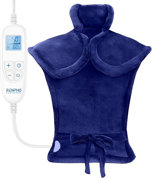 RENPHO Back Heating Pad for Back Pain Relief, Birthday Christmas Gifts for Women Men Mom Dad Grandma, FSA Eligible, Neck and Shoulder Heat Pad, Auto Shut Off, ETL Certified, 24"x33", Dark Blue
