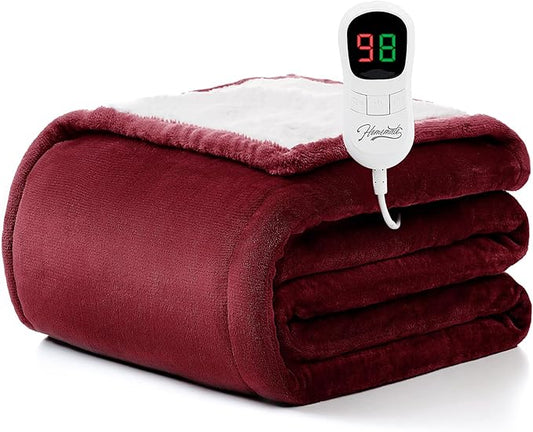 Homemate Electric Heated Blanket Twin Size - 62"x84" Heating Blanket Twin Size 1/2/4/6/8 Hours Auto-Off 10 Heat Level Over-Heat Protection Flannel Sherpa ETL Certification
