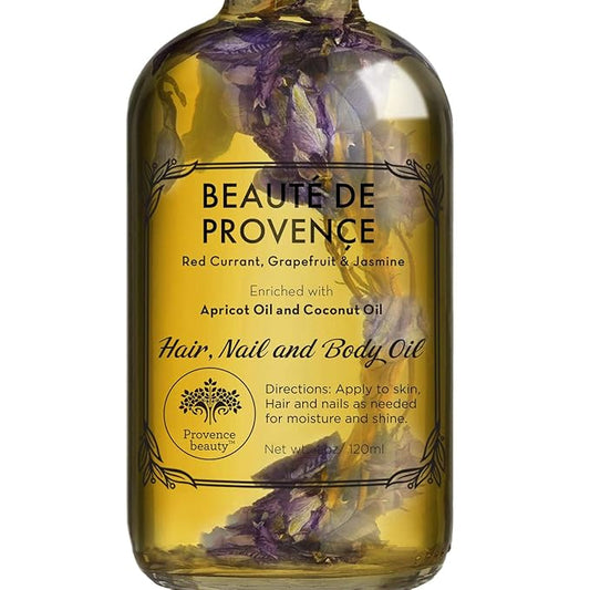 BEAUTE DE PROVENCE Lavender Multi-Use Oil for Face, Body and Hair - Organic Blend of Apricot, Vitamin E, Fractionated Coconut and Sweet Almond Oil Moisturizer for Dry Skin, Scalp and Nails - 4 Fl Oz