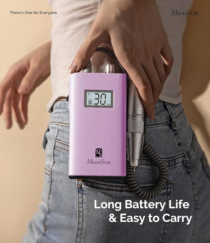 MelodySusie Professional Nail Drill, 30000 RPM Rechargeable Electric E File, SC320H Acrylic Gel Grinder Tools,Portable Nail Drill with 6 Bits Efile for Gel Nails Removing Manicure Pedicure Salon