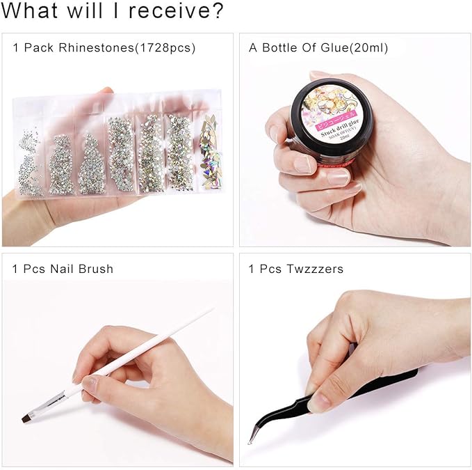 Nibiru Crystal AB Round & Multi-Shape Glass Nail Rhinestone Set(1728+60pcs), Flatback Gems Stones For Nails Decorations (1728+60 pcs Rhinestones with Glue)