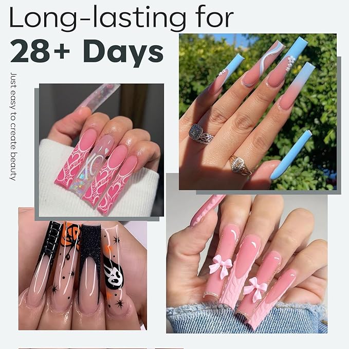 modelones XXL Long Square Nail Tips, Pre-shaped Soft Gel Tips Fake Nails False Acrylic Clear Full Cover Press on Extension Kit Gel Manicure DIY at Home 216PCS 12Sizes