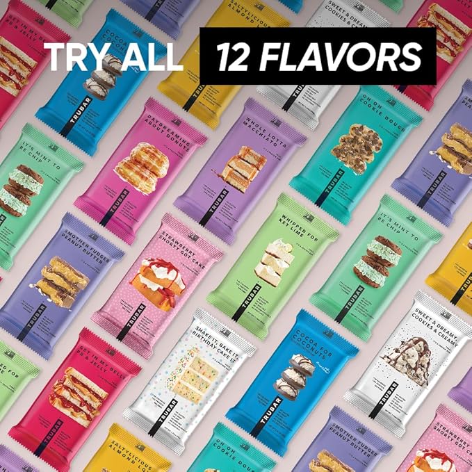 TRUBAR Vegan Protein Bar, Sweet & Dreamy Cookies and Creamy, Gluten Free, Plant Based Protein, Dairy Free, Non GMO, Soy Free, No Sugar Alcohols, 12G Protein, 12G Fiber, 23G Carb, On the Go Snack Bars, 12ct