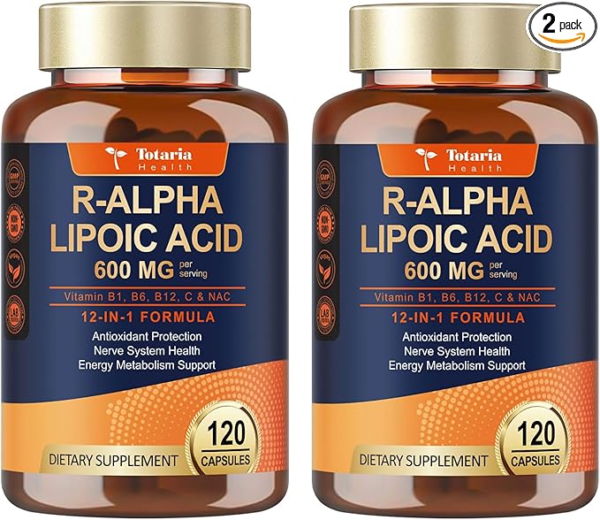 (2 Packs) R Alpha Lipoic Acid 600mg - ALA Supplement Capsules for Neuropathy Support Supplement Antioxidant, Nerve Health, Liver Detox, Metabolism and Cell Energy, Anti-Aging, Non-GMO, Gluten Free