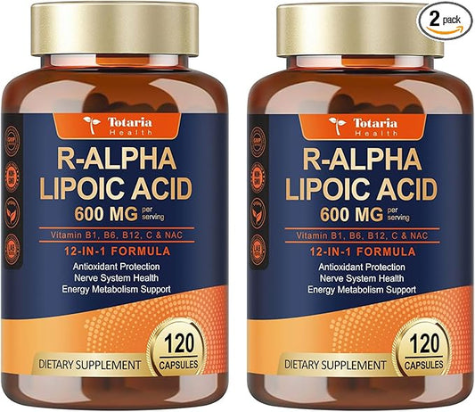 (2 Packs) R Alpha Lipoic Acid 600mg - ALA Supplement Capsules for Neuropathy Support Supplement Antioxidant, Nerve Health, Liver Detox, Metabolism and Cell Energy, Anti-Aging, Non-GMO, Gluten Free