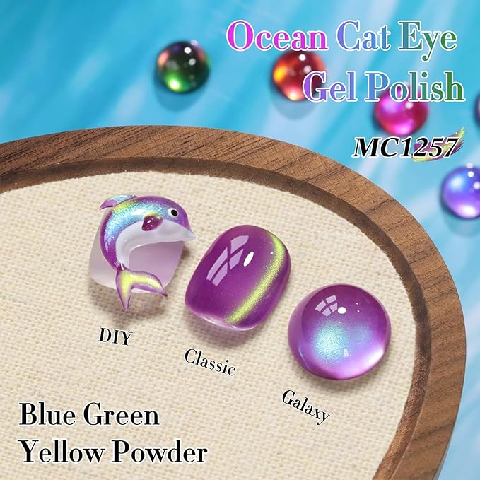 Double Rhythm 0.5 OZ Cat Eye Gel Polish with Magnet 15ML Holographic Glitter Shimmer Translucent Jelly Color Magnetic Nail Polish Salon DIY at Home (Golden Purple-MC1257)