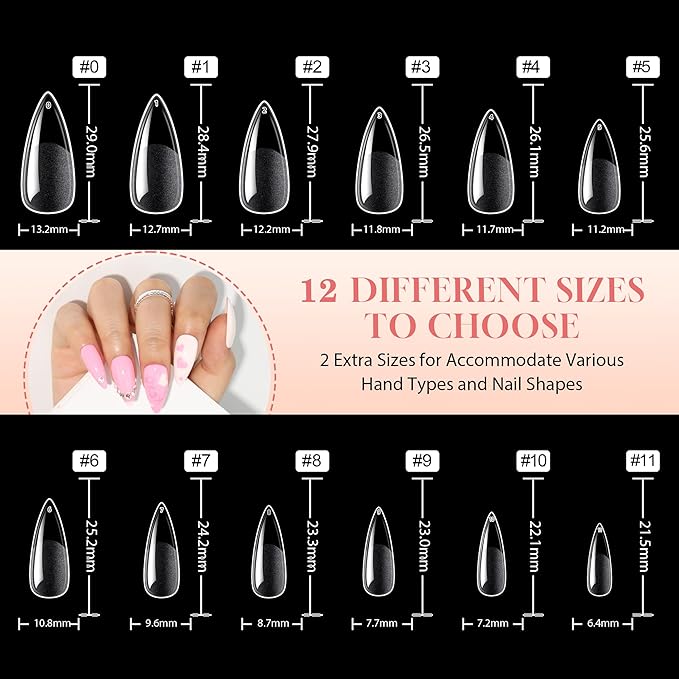 UNA GELLA Stiletto Gel Nail Tips: Full Cover 312Pcs No C Curve Halloween Stiletto Nail Tips Pre-buff Press On Nails Half Matte Almond Gel Tips for Nail Extension DIY Salon 12 Sizes
