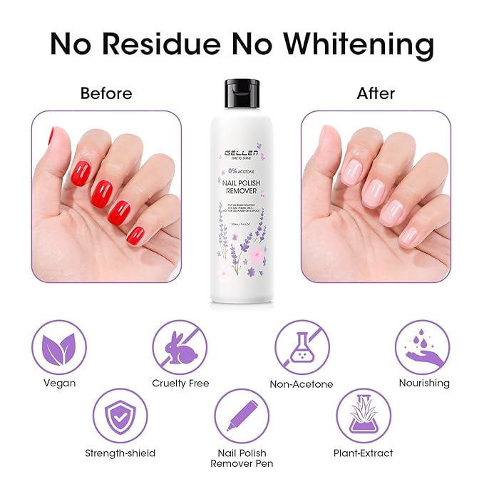 Gellen Nail Polish Remover Kit with Corrector Pen, 9.47fl oz Non-Acetone Nourishing Formula Unscented Nail Polish Remover, Soft Aloe & Vitamin E Infusion, Perfect for Home DIY or Salon Use