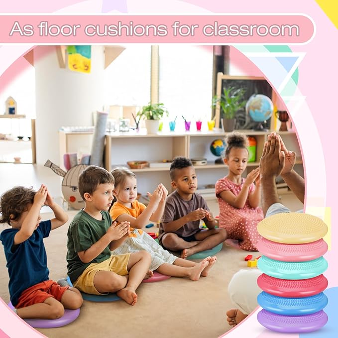 Amylove 6 Pcs Wiggle Seat Inflated Wobble Cushion for Sensory Kid 13 Inch Balance Disc Kids Flexible Seating Exercise Sensory Pad Chair Cushion for Classroom Office School