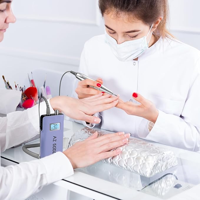 Rechargeable Nail Drill Machine, AZ GOGO 30000RPM Professional Portable Nail Drills for Acrylic Gel Nails - Cordless Electric Nail Drill with LCD Display (Purple)