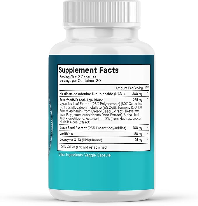 NAD+ Supplement - Liposomal + Resveratrol for Women & Men, Astaxanthin, CoQ10, Alpha Lipoic Acid, Green Tea, Urolithin - 180 Capsules