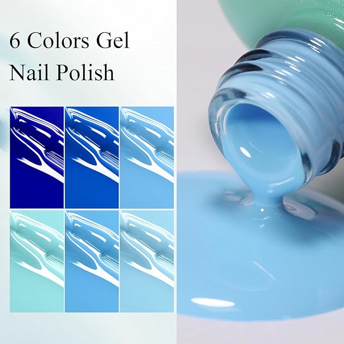 6 Colors Gel Nail Polish Kit Navy Deep Baby Blue Hema Free Long Lasting Summer Manicure Gift