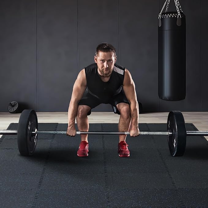 VEVOR 0.56 Inch Thick Gym Floor Mats, Rubber Top with EVA Foam, 25" x 25" Gym Flooring Workout Mats, Interlocking Puzzle Gym Mats for Gym, Home, Garage