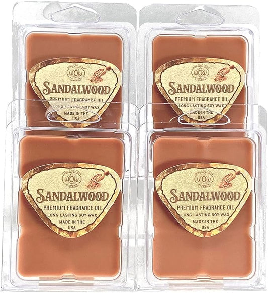Scented Wax Melts for Wax Warmers - Highly Fragrant Air Freshener - 4 Pack Set of 6 Melt Cubes - Made in USA by Way Out West Candles (4, Sandalwood)