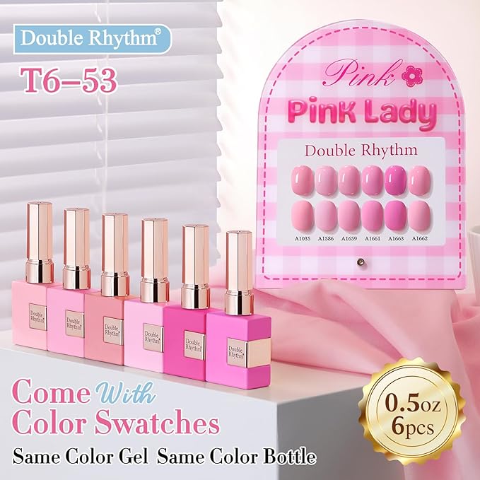 Double Rhythm 6 Pcs 15 ML Gel Polish Set Same Color Same Bottle Soak Off Gel Polish Kit Nail Art Manicure Salon DIY at Home for Women (Neutral Skin Pink Nude Beige -T6-53)