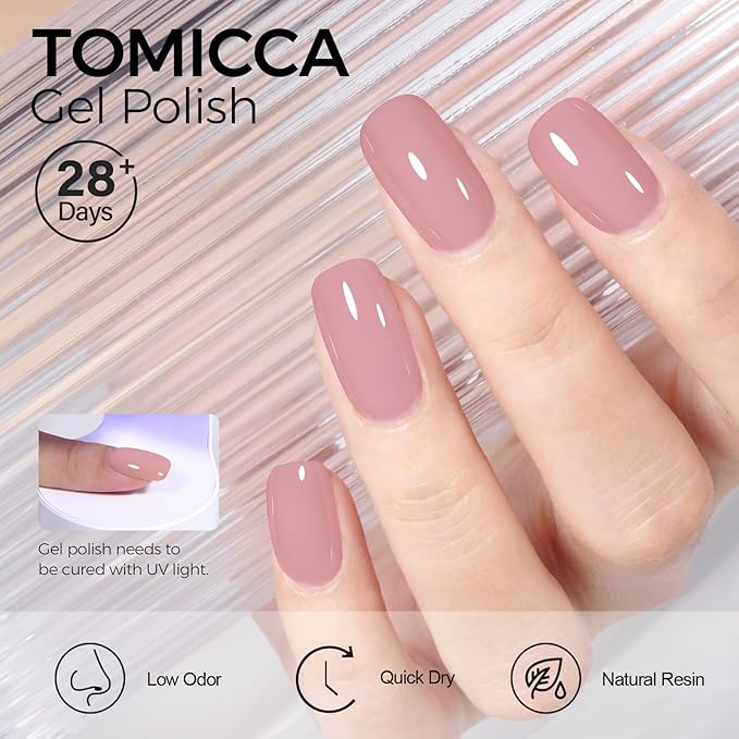TOMICCA Pink Brown Nail Polish - Dirty Pink, Nude, Soak Off UV Gel Nail Art Manicure Salon DIY