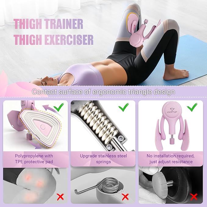 Thigh Trainer for Women, 15-70LB Adjustable Resistance Inner Thigh Exerciser for Pelvic Floor Muscle Repair, Thigh Trainer Kegel Exercise for Shaping, Yoga & Weight Loss at Home Gym