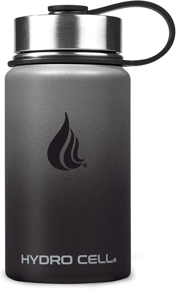 HYDRO CELL Stainless Steel Insulated Water Bottle with Straw - For Cold & Hot Drinks - Metal Vacuum Flask with Screw Cap and Modern Leakproof Sport Thermos for Adults (Graphite/Black 14oz)