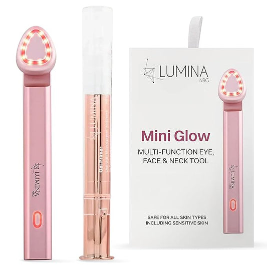 Lumina NRG Mini Glow Pro 5-in-1 LED Face Wand – Skin Lifting, Toning & Firming Facial Massager with EMS, Microcurrent, Red & Blue Light – at Home Neck Contouring Beauty Device & Sculpting Tool