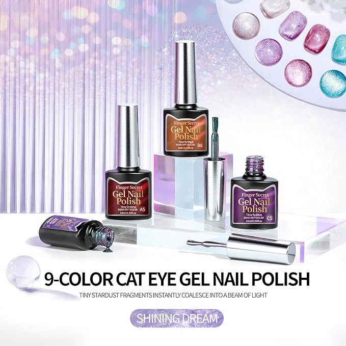 10ml Gel Cat Eye Nail Polish Kit - 9Pcs Cat Eye Magnetic Nail Polish With Magnetic Iron Rod Double Ended Nail Tool, Long-Lasting and Non-Fading Creating Fashionable Manicures