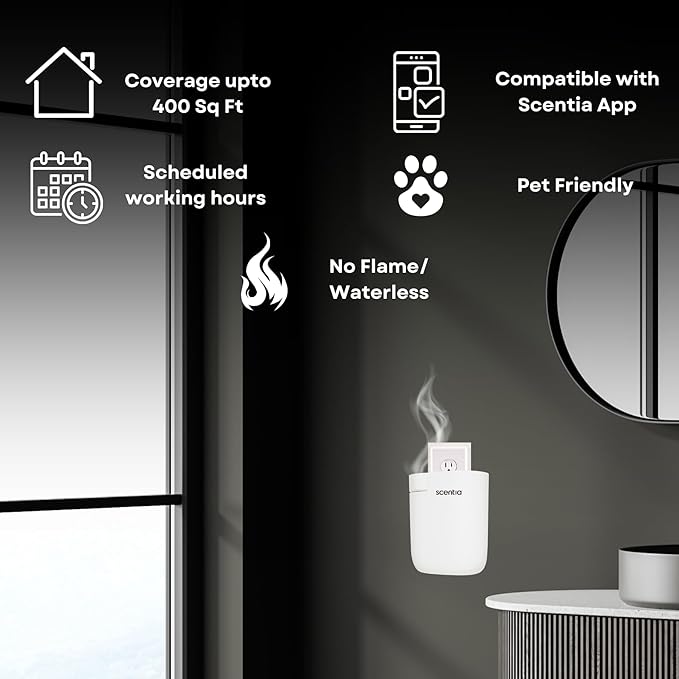 Home Scent Diffuser Starter Kit |Plug in Waterless Aroma Diffuser for Essential Oils | for Home, Office,Spa, Smart App | Covers up to 500 Sq. Ft. | White | 20ml Oil Included- Best Gift