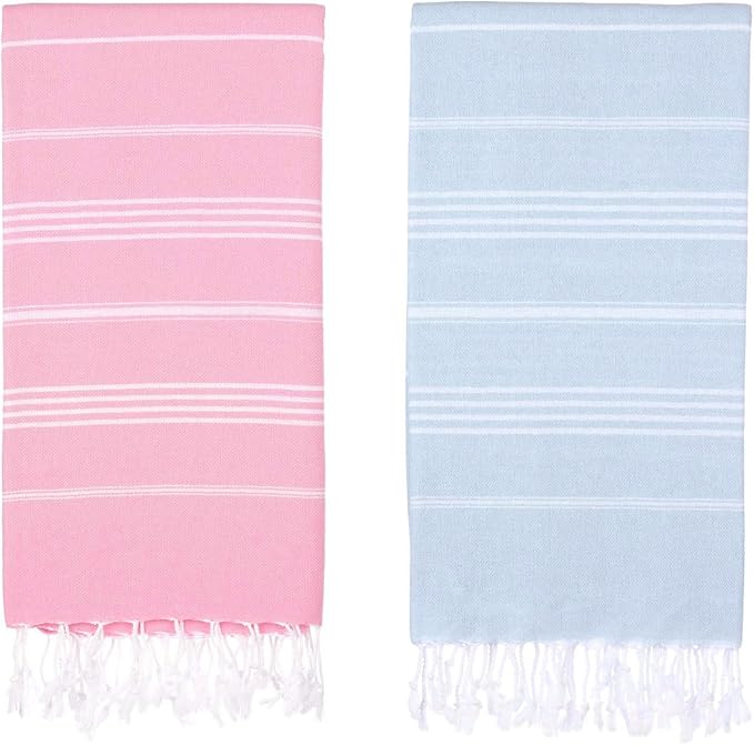 Oversized Turkish Beach Towel 38’’x71’’ - Set of 2 | 100% Turkish Cotton Lightweight Sand Free Quick Dry Pool Towels | Extra Large Bath Towels for Adults Beach Blanket Essentials