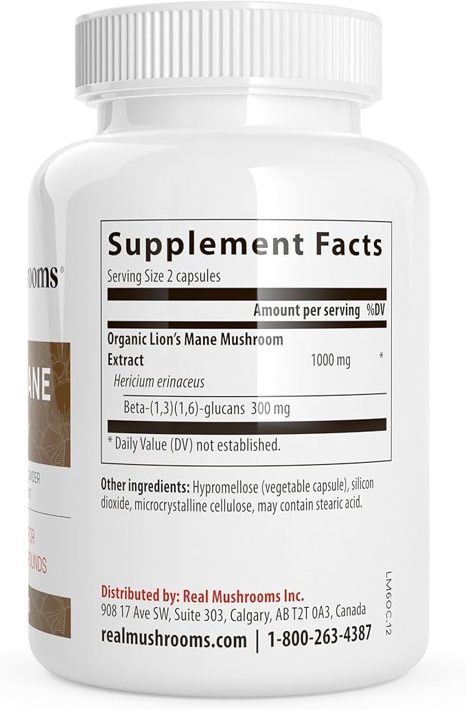 Real Mushrooms Lion’s Mane Supplement Capsules - Organic Lions Mane Extract for Overall Wellbeing - Beta Glucan Supplements – Vegan 300 ct Mushroom Extract
