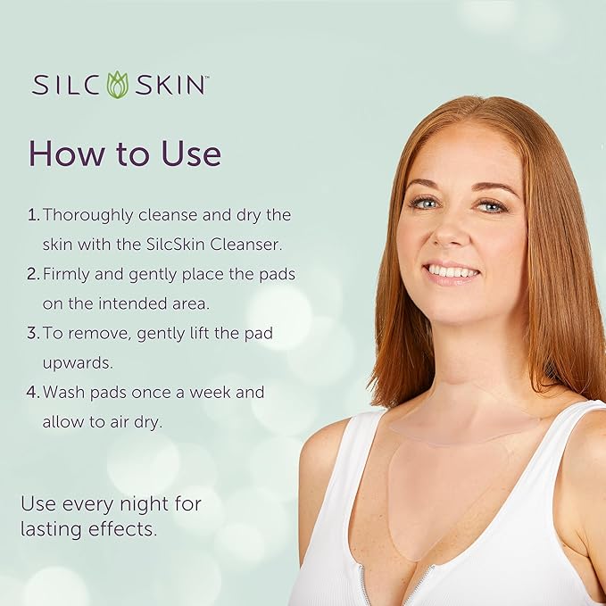 Silc Skin Complete Chest And Neck Care Set With Decollette And Collette Pads, Reusable Medical Grade Silicone For Sleep Lines, Holiday Anti Wrinkle Gift Set For Her, 30 Day Supply