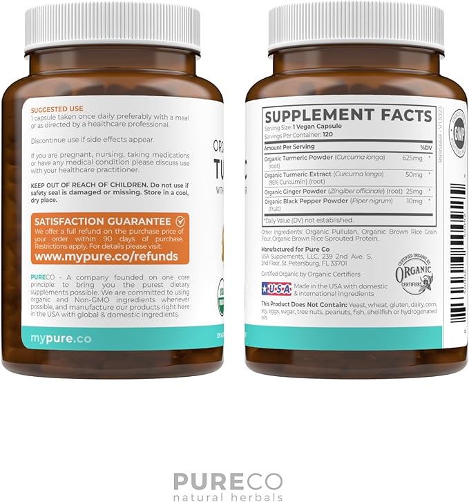 Organic Turmeric Ginger Black Pepper Supplement - High Potency Organic Turmeric Curcumin Capsules with Ginger & Black Pepper for Enhanced Benefits and Absorption - Vegan & Non-GMO (2 Month Supply)
