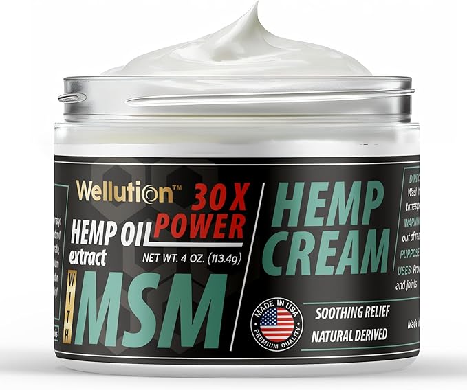 WELLUTION Hemp Cream - All-Natural Hemp Oil Extract - Extra Strength Massage Lotion with Arnica, Vitamins E & A - 4 oz