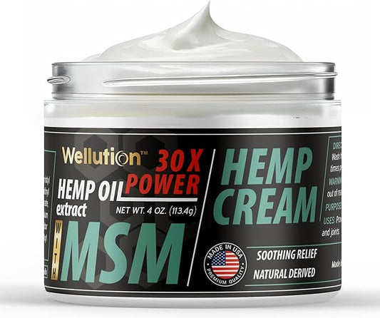 WELLUTION Hemp Cream - All-Natural Hemp Oil Extract - Extra Strength Massage Lotion with Arnica, Vitamins E & A - 4 oz