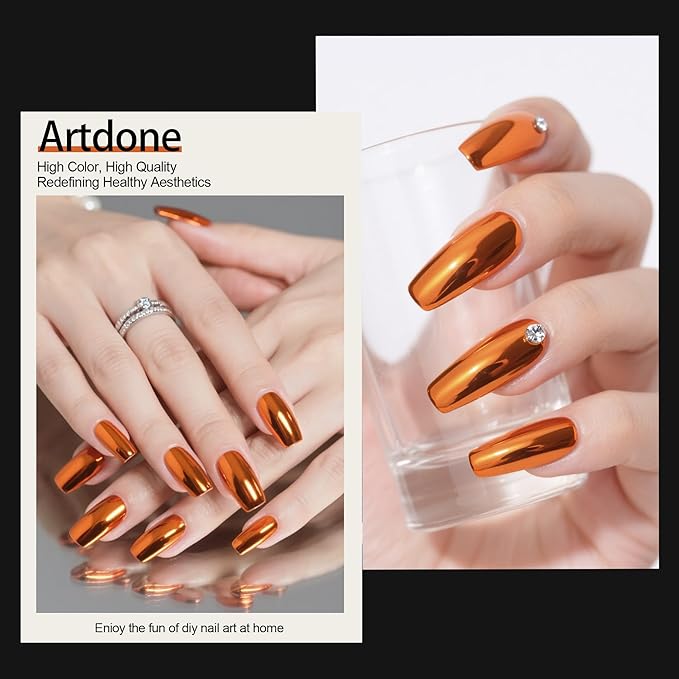 Artdone Chrome Nail Powder, Copper Gold Iridescent Aurora Powder Metallic Mirror Effect Pigment Pearlescent Mermaid Pigment Pearl Glitter Dust Kit, Nail Art Decoration, Resin Craft