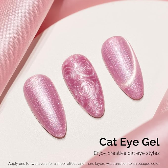MelodySusie Pearl Cat Eye Gel Nail Polish, 0.5 Fl Oz Bubblegum Pink Glitter Holographic Magnetic Nail Polish with Magnet, UV Nail Polish for Nail Art Manicure Salon DIY at Home G1603