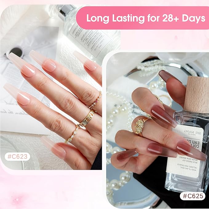 ROSALIND 12PCS Jelly Gel Polish, Clear Translucent Gel Nail Polish Set Sheer Transparent Effect Soak Off UV Set Nude Pink Nail Art Collection Salon DIY at Home Gifts for Women