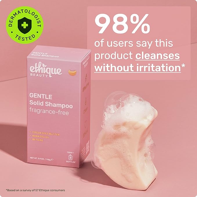 Ethique Gentle Unscented Shampoo Bar with Cocoa Butter - Plastic-Free, Cruelty-Free, Vegan, 3.88 oz - Formerly Bar Minimum