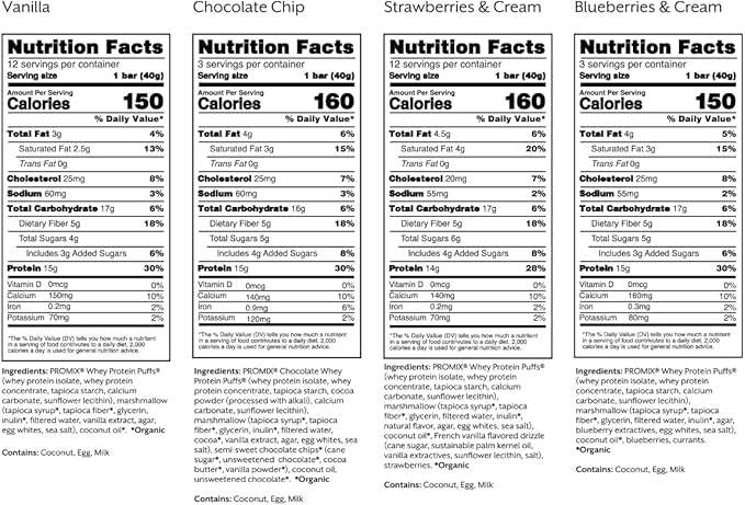 ProMix Nutrition Protein Puff Bars - Variety Pack - Vanilla, Chocolate, Strawberry, Blueberry - Marshmallow Crispy Treat - High Protein & Low Calorie - 12 Bars