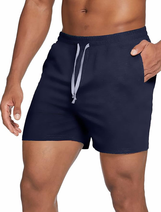 Deyeek 5.5 Inch Mens Pajama Shorts Sleep Cotton Lounge PJ Lightweight Elastic Waist Drawstring Nightwear Bottom with Pockets