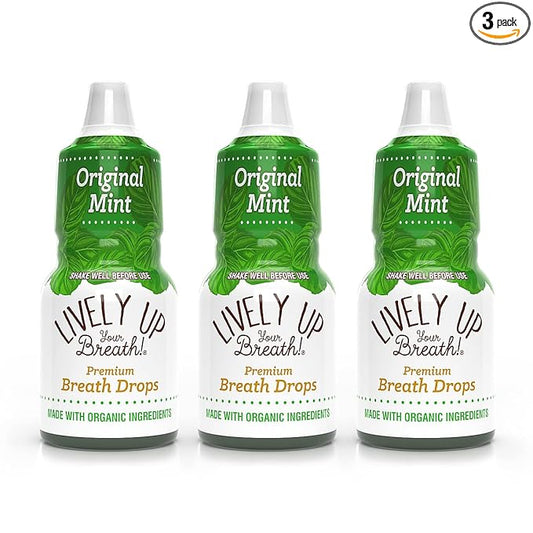 Lively Up Your Breath Premium Breath Freshener Liquid Drops with Organic Ingredients - Original Mint 3 Pack