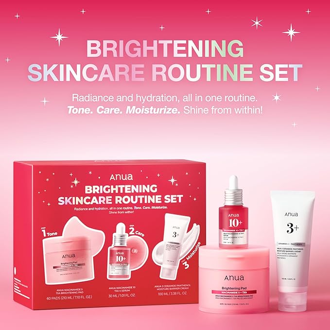 ANUA BRIGHTENING Niacinamide Skincare Routine Set (Amazon Exclusive Set), Niacinamide Serum & Toner Pad & Face Moisturizer, Skin clarity, Moisture barrier for Daily care, Korean Skincare Set