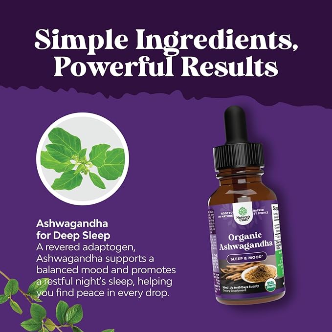 USDA Organic Ashwagandha Liquid Drops - Ashwagandha Root Extract for Stress and Mood Support - Delicious Pure Adaptogen Drops for Adults - Alcohol-Free Herbal Tinctures for Rest - 30 ml Bottle