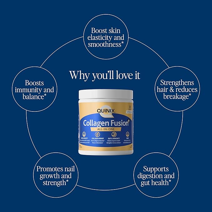QUINIX Collagen Fusion+ 7-in-1 | VERISOL Collagen Peptides, ImmunoLin IgG, Vitamin C, Hyaluronic Acid, Dermaval & Probiotics | Skin, Hair & Nails, Gut & Immune Support | Unflavored Powder, 30 Servings