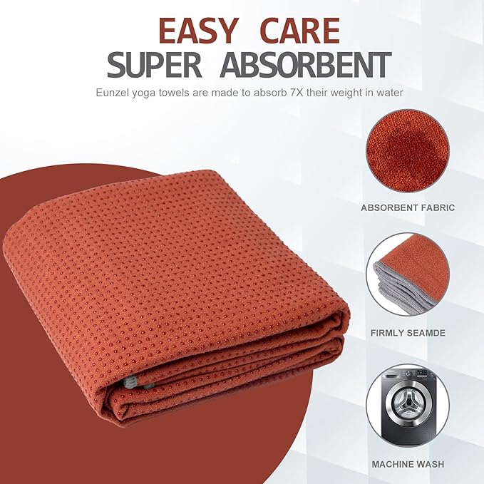 Eunzel Yoga Towel,Hot Yoga Mat Towel with Grip Dots Sweat Absorbent Non-Slip for Hot Yoga, Pilates and Workout 24" x72", Sedona Red