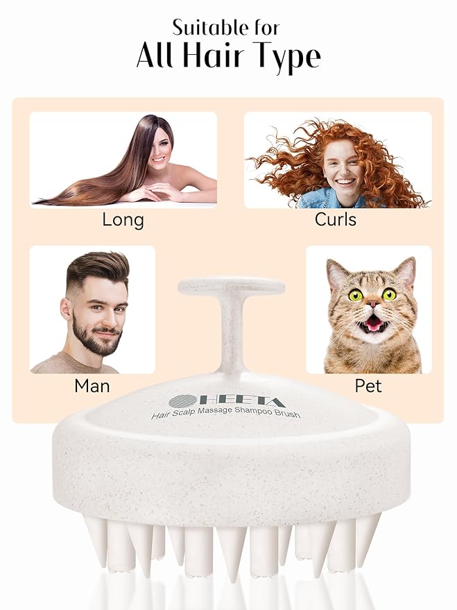 HEETA Hair Scalp Massager for Hair Growth, Shampoo Brush, Scalp Scrubber Exfoliator with Soft Silicone Bristles for Dandruff Removal to Relieve Stress, Wet Dry Use Updated Material, Beige