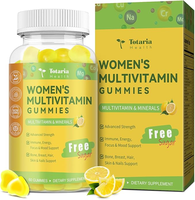 Totaria Sugar Free Multivitamin Gummies for Women 14+ w/Iron, Bariatric Multivitamin, Inositol, Folate, Biotin, Womens Daily Gummy w/Vitamin A, D, C, B, for Hair, Skin, Energy, Immune, Lemon Flavor