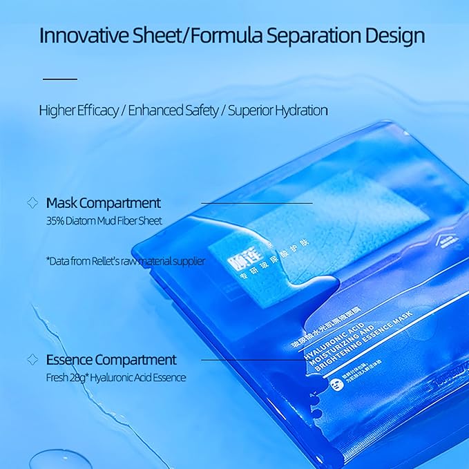 YILIAN Hydrating Face Masks with 5 Hyaluronic Acids & Ceramides, Moisture Barrier Repair, Deep Serum Infused Diatomite Fiber Sheet, Soothing for Tired or Sensitive Skin, 28g x10ea