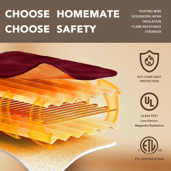 Homemate Electric Heated Blanket Twin - 62"x84" Heating Bed Blankets Throw with 10 Heating Levels 8 Hours Auto Off Fast Heating Over-Heated Protection Ultra Soft Warm Flannel ETL Certified Red